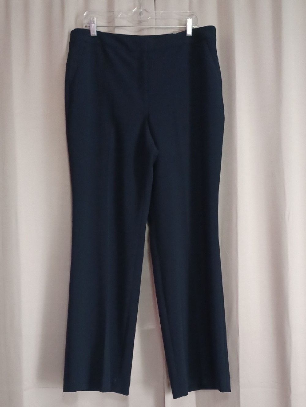 Talbots Classic Crepe High-Waist Wide Leg Curvy Fit Navy Slacks Pockets New 14